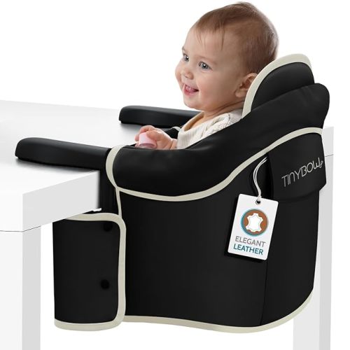 Elegant Faux Leather Hook On High Chair for Baby, High Chair That Attaches to Table - Clip On High Chair to Table, Table High Chair for Travel, Highchair for Baby Seat - Portable Baby Chair for Eating - Black Leather