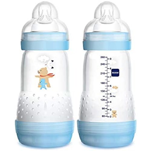MAM Easy Start Anti Colic Baby Bottle, Easy Switch Between Breast and Bottle, Reduces Air Bubbles and Colic, 2 Pack, 4+ Months, Boy