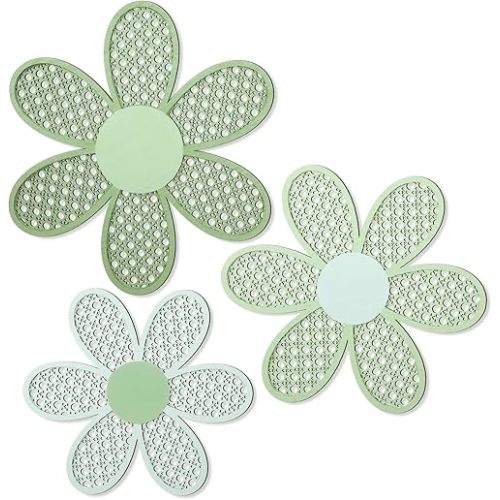 Maitys 3 Pieces Boho Daisy Wall Decor Natural Rattan Flower Wall Hanging Art Wooden Boho Art Nursery Flowers Farmhouse Hanging Decor for Home Office Nursery(Gradient Sage Green)