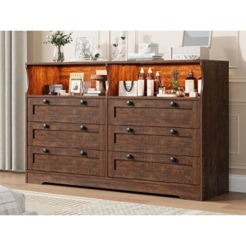 Dresser for Bedroom, Large Wooden Dresser with 6/8 Drawer, 55 Inch Tv Stand Dressers for Bedroom with Power Outlet, Wide Dressers & Chests of Drawers