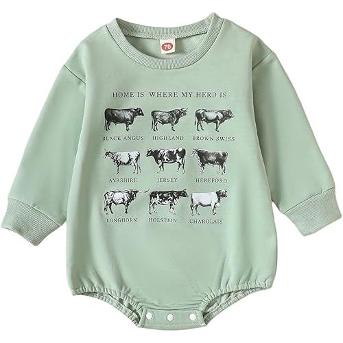 Hnyenmcko Western Baby Boy Girls Clothes Newborn Infant Cow Print Sweatshirt Romper Oversized Long Sleeve Bodysuit