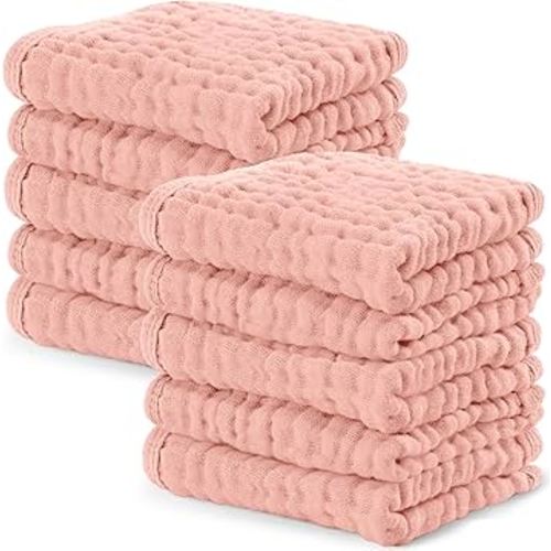 Comfy Cubs Muslin Baby Washcloths 10 Pack - Soft 6-Layer Cotton Wash Cloths for Sensitive Skin - 10"x10" Large, Gentle, Absorbent Infant Essentials for Newborn and Toddlers - Lace