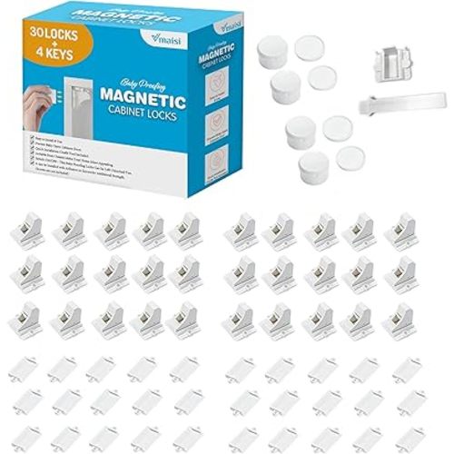 Vmaisi Baby Proofing Magnetic Cabinet Locks (30 Locks and 4 Keys)