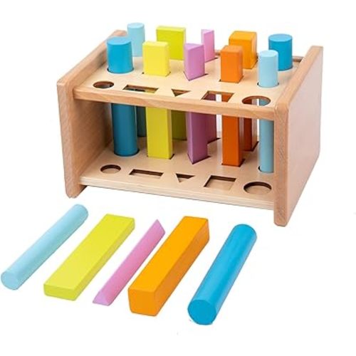 Montessori Shape Matching Toys Wooden Shape Sorting Toys Color Shape Sorting Sticks Toys for 1-3 Years Old Children Educational Toy for Preschoolers