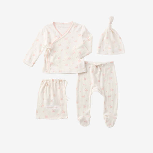 Pink Swan Print Organic Cotton Pointelle Layette 3 Pc Gift Set PINK / Preemie