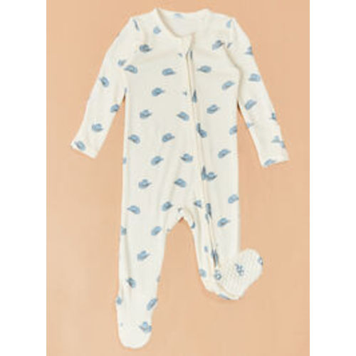 Howdy Hat Footie in Ivory & Blue | Tullabee