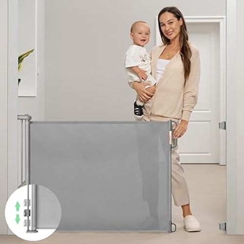 Retractable Baby Gate, Momcozy Mesh Baby Gate or Mesh Dog Gate, 41" Tall,Extends up to 71" Wide, Child Safety Gate for Doorways, Stairs, Hallways, Indoor/Outdoor