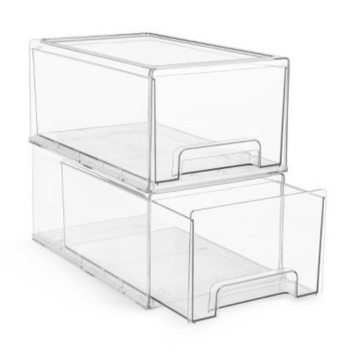 Sorbus 2 Pack Wide Clear Plastic Stackable Drawers with Handles -Laundry, Office, Closet, Home, Bathroom, Organization and Storage