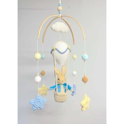 Hand Crocheted Peter Rabbit Beatrix Potter Theme Hot Air Balloon Baby Cot Nursery Mobile