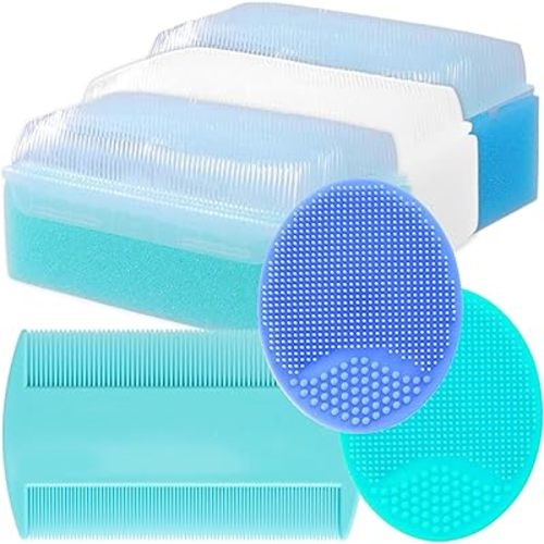 Baby Cradle Cap Treatment Kit | Baby Cradle Cap Brush for Babies - Baby Bath Essentials | Cradle Cap Comb & Baby Bath Sponge (Set of 6)