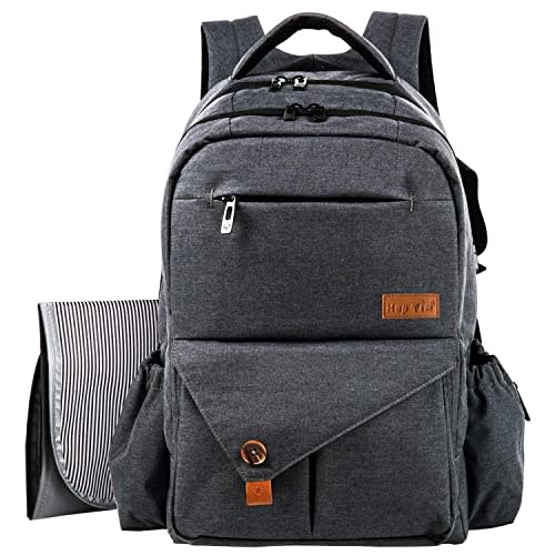 Hap Tim Multi-function Large Baby Diaper Bag Backpack with Stroller Straps, Insulated Bottle Pockets, Changing Pad (Dark Gray-5284)