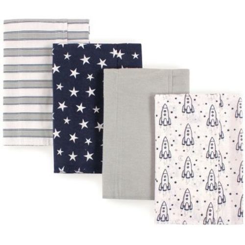 Hudson Baby Infant Boy Cotton Flannel Burp Cloths 4pk, Rocket Ship, One Size