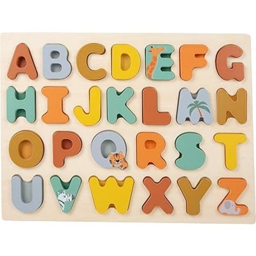 Wooden Alphabet Puzzle (Safari Theme) by Small Foot – Toddlers Learn ABCs While Developing Fine Motor Skills – Classic 27 Piece Educational Memory Game – Ages 24+ Months