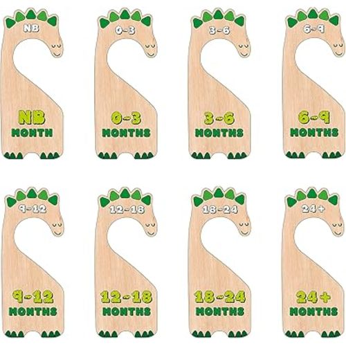 Dinosaur Baby Closet Dividers, Baby Clothes Organizer for Baby Nursery Decor Wooden Hanger for Newborn Baby Stuff from 0-24+ Months