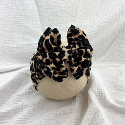 Leopard Headwrap - Leopard Bow - Pull Proof - Permanently Sewn - Big Bow - Clip - Messy Bow