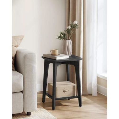 Small Square Side Table with Lower Shelf - Modern 2-Tier End Table for Living Room, Bedroom or Small Spaces - Charcoal Gray