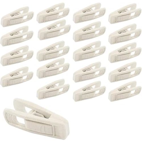 Hordion 20Pcs Ivory Velvet Hangers, Strong Flocked Clips, Felt Hangers for Thin Pants & Skirts