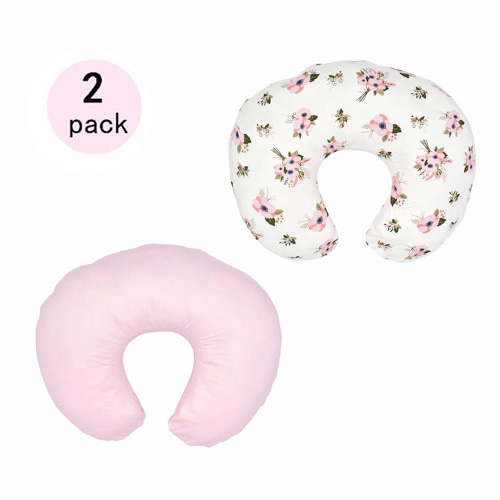 HLONK 2 Pack Stretchy Nursing Pillow Covers- Nursing Pillow Slipcovers for Breastfeeding Moms,Ultra Soft Snug Fits On Infant Nursing Pillow for Baby Girls Boys- Lt Pink & Floral