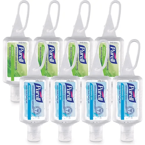 Purell Advanced Hand Sanitizer Variety Pack, Naturals and Refreshing Gel, 1 Fl Oz Travel Size Flip-Cap Bottle with Jelly Wrap Carrier (Pack of 8), 3900-09-ECSC