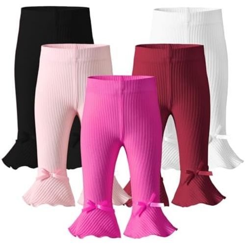 Newborn Toddler Baby Girl Pants Leggings Ribbed Straight Flare Infant Girl Pants Leggings Bell Bottoms 5 Packs
