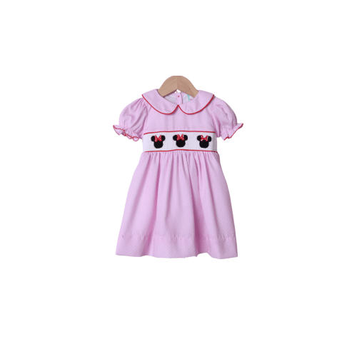 Smocked Pink Mouse Oh, Two-dles Dress