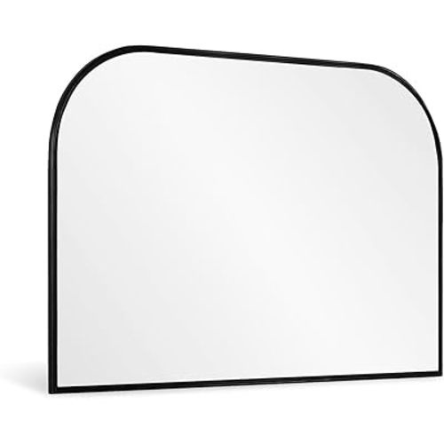 Black Arched Mantle Mirror 36x24in, Metal Framed Fireplace Decor