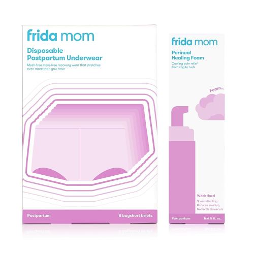 Frida Mom Perineal Medicated Witch Hazel Healing Foam + Disposable Underwear (Regular Boyshort) for Postpartum Care | Foam Relieves Pain and Reduces Swelling for Perineal Area