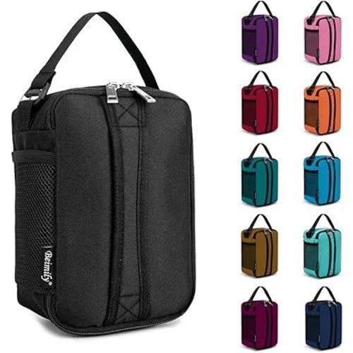 BEIMILY Mini Insulated Lunch Bag for Women Men, Portable Refrigerated Lunch Box,Soft Insulated Tote Cooler Bag for Work Camping Hiking Beach Picnic with Comfort Handle and Removable Hand Strap(Black)