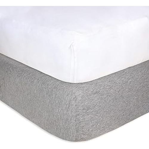Burt's Bees Baby - Fitted Crib Sheets, Solid Color, 100% Organic Cotton Crib Sheet for Standard Crib & Toddler Mattresses, 2 Pack, Heather Grey/White