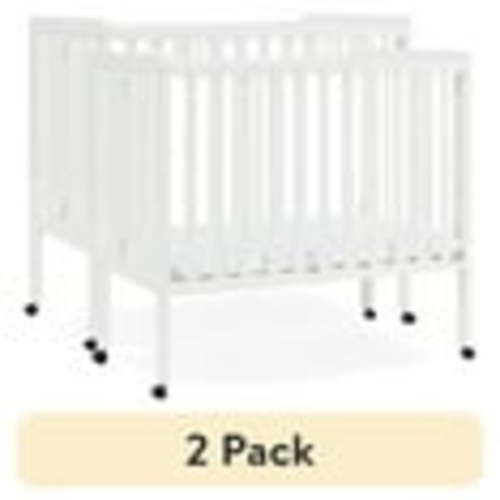 (2 pack) Delta Children Lee Portable Folding Mini Crib with 1.5-Inch Mattress - Greenguard Gold Certified, Bianca White