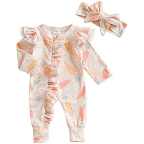 MoZiKQin Newborn Baby Girl Ruffle Romper Knit Sweater Onesie Jumpsuit Long Sleeve Zipper Romper Solid Fall Winter Outfits