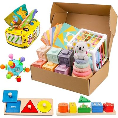 8-in-1 Montessori Toys for 6+ Month Old Babies - Wooden Learning Sensory Educational Developmental & Teething Toys for Infants, Baby Gifts Set for Birthday/Christmas/Easter