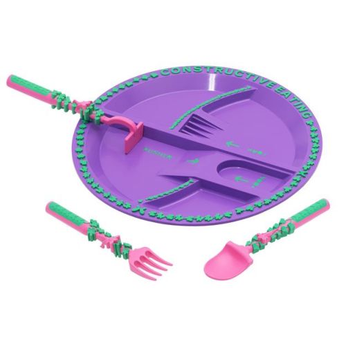 Constructive Eating Garden Fairy Utensil And Divided Plate Set For Kids And Toddlers