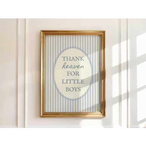 Thank Heaven for Little Boys, Baby Boy Nursery Decor, Printable Vintage Nursery Wall Art, Boy Nursery Prints Blue, Digital Nursery Wall Art