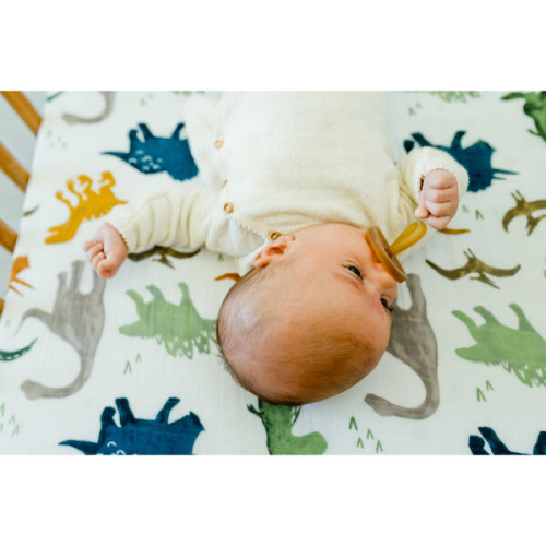 Cotton Muslin Crib Sheet, Dino Friends - Little Unicorn | Maisonette