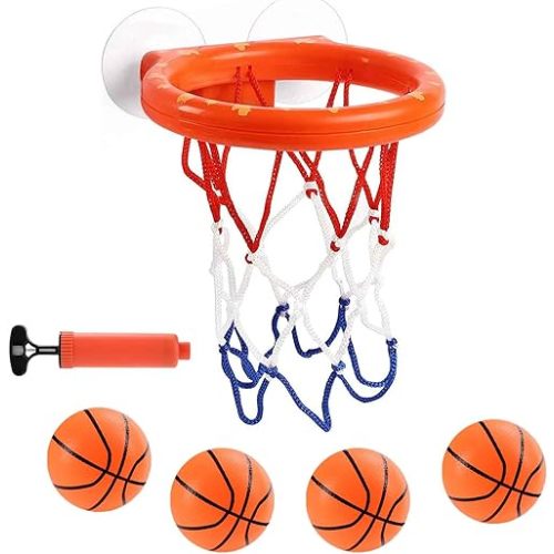 Cyfie Bath Toys Toddler, Bathtub Basketball Hoop Toy for Kids Ages 4-8, Suction Cup Basketball Hoop Set with 4 Balls, Shower Bath Toys Basketball for Toddlers Boys Girls