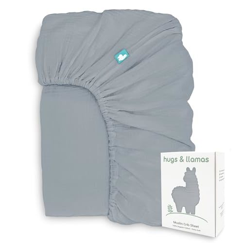 Hugs & Llamas | 100% Organic Cotton Muslin Fitted Crib Sheet | Baby Crib Sheets for Boys & Girls - Neutral Moonlit Lake