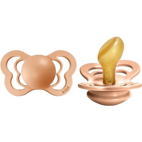 BIBS Pacifiers - Couture Collection | BPA-Free Baby Pacifier | Made in Denmark | Set of 2 Peach Color Premium Soothers | Size 6-18 Months