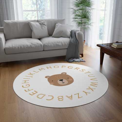 Playful Bear Alphabet Round Rug