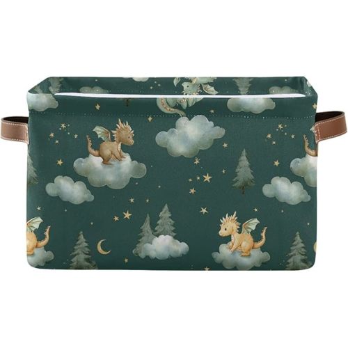 Pfrewn Storage Basket Bins Foldable Laundry Hamper Toy Dragon Baby Animals Retro Storage Bins Box Organizer for Home Boys Girls Office Closet Shelf Nursery Baskets,1 pcs