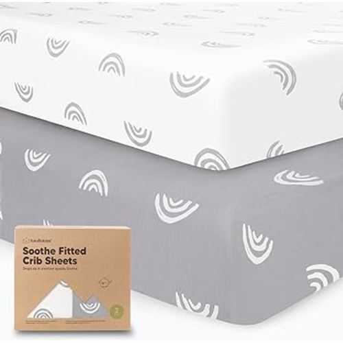 2-Pack Organic Crib Sheets for Boys, Girls - Jersey Fitted Crib Sheet, Baby Crib Sheets Neutral, Crib Mattress Sheet, Cotton Crib Sheets, Soft Baby Sheets for Crib, Unisex Crib Fitted Sheet (Rainbow)