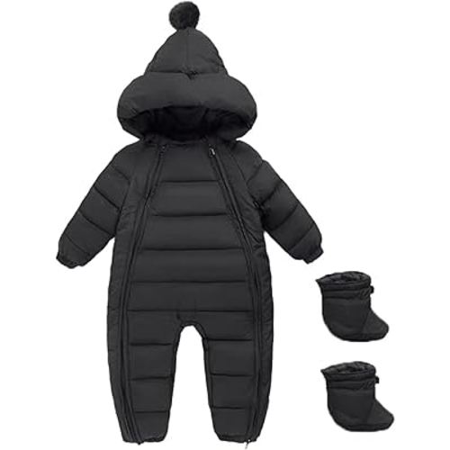 Baby Snowsuit Newborn Winter Unisex Jumpsuit Infant Hooded Double Zipper Romper Girls Boys Warm Outwear