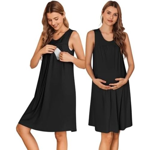 Ekouaer Maternity Nursing Dress Nightgown Labor and Delivery Gown Sleeveless Pregnancy Breastfeeding Dresses