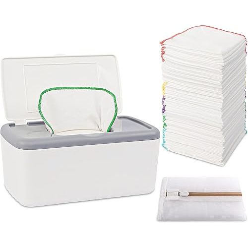 54 Packs Flannel Cloth Baby Wipes with Dispenser, Reusable Natural Skin-friendly Baby Wipes, Body Face Hand Washcloth Essential for Cloth Diapers 8x8 inch