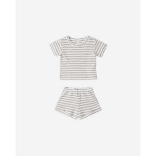 Waffle Shortie Set Sage Stripe