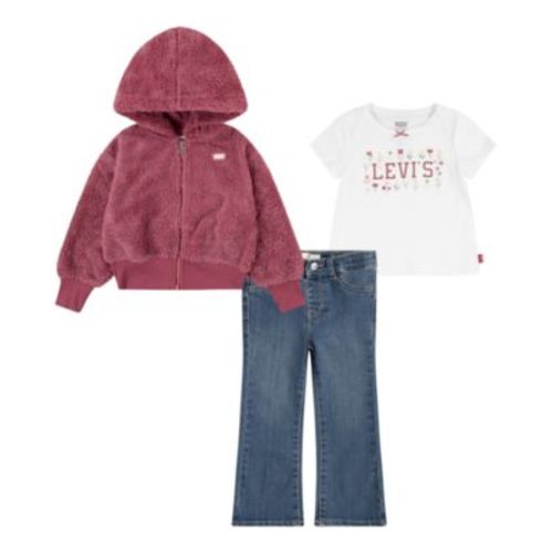 Baby Girls Tee, Zip Hoodie, and Flare Jeans, 3-Piece Set
