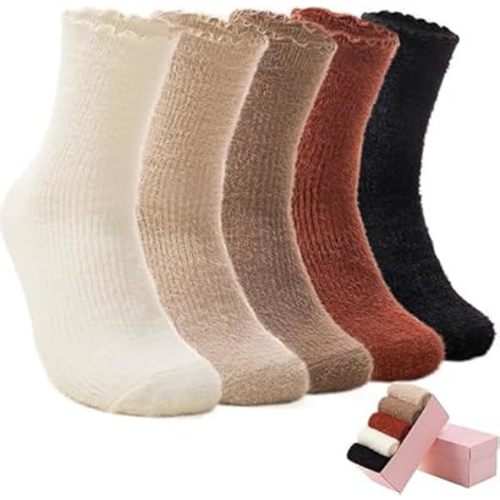 SISOSOCK 5 Pairs Fuzzy Soft Cozy Fluffy Socks for Women, Casual Warm Sleep Comfy Socks, Thick Winter Plush Gifts for Women