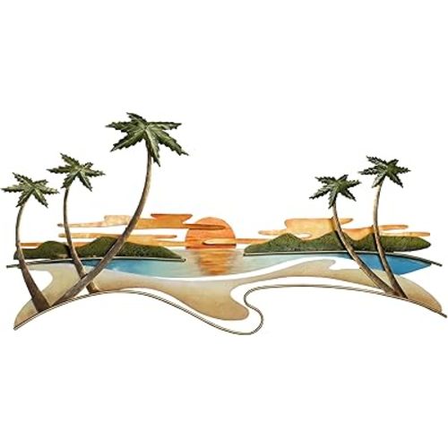 Touch of Class Caribbean Metal Sunset Wall Sculpture One Size - Metallic - Palm Tree Art Decor - Handcrafted Tropical Style Paradise - Deep Scene Dimension - 50" x 24"