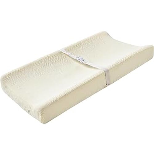 Muslin Changing Pad Cover for Baby Boys Girls, Ultra Soft Breathable Diaper Changing Table Pad Cover, Neutral Fitted Changing Pad Sheets (Beige)