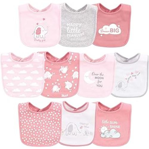 Luvable Friends Unisex Baby Interlock Cotton Drooler Bibs, Girl Basic Elephant, One Size